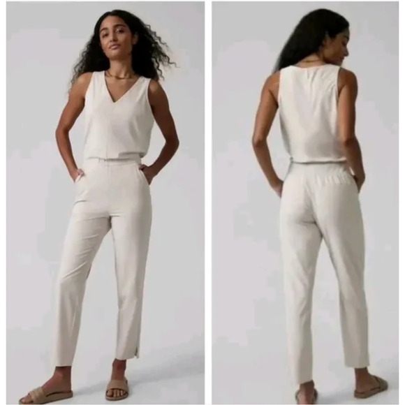 Athleta Brooklyn Utility Jumpsuit Abalone Size 14 Featherweight Stretch Romper - Picture 3 of 11